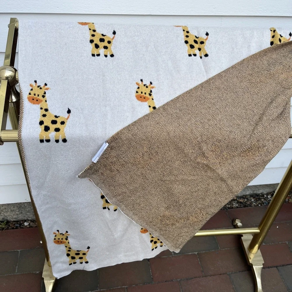Giraffe Knit Reversible Blanket Kids Baby 100% Cotton Reversible Throw 32